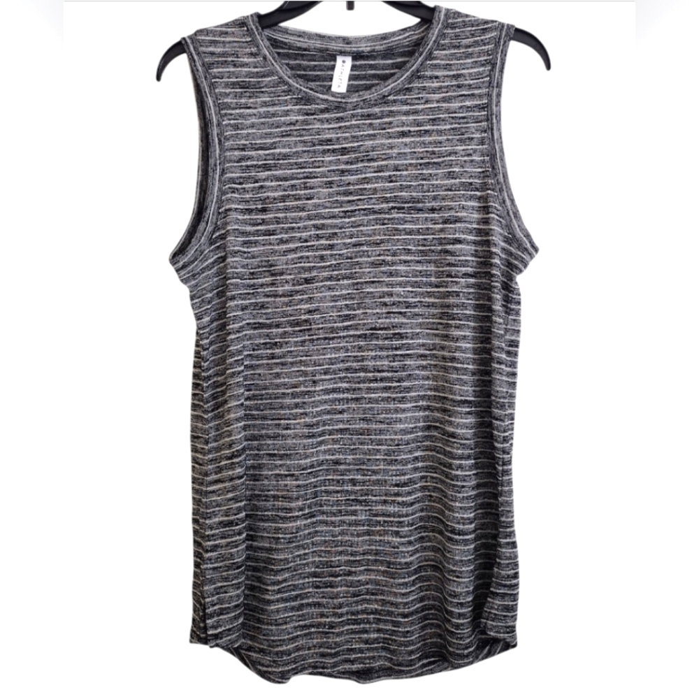 Athleta Charcoal Grey And White Striped Sleeveless Top Size Medium